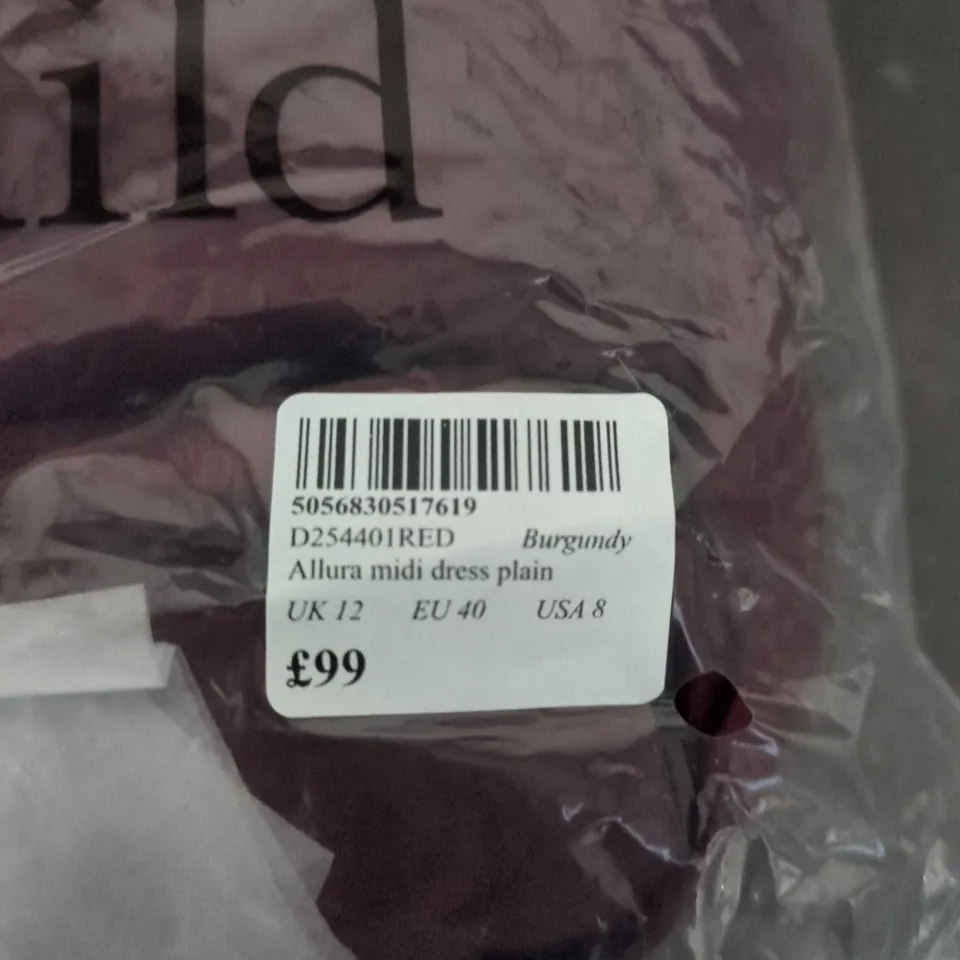 BAGGED NOBODY'S CHILD ALLURA MIDI DRESS - BURGUNDY (PLAIN) - UK 12