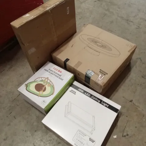 PALLET OF ASSORTED HOUSEHOLD GOODS AND PRODUCTS TO INCLUDE; CEILING FANS AND LIGHTS, BABY PLAY MAT, OTHER LIGHTING PRODUCTS ETC