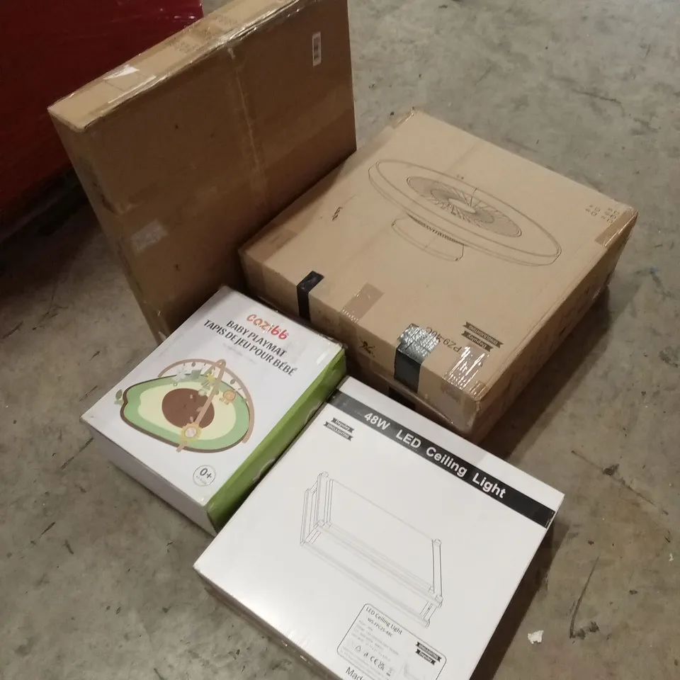 PALLET OF ASSORTED HOUSEHOLD GOODS AND PRODUCTS TO INCLUDE; CEILING FANS AND LIGHTS, BABY PLAY MAT, OTHER LIGHTING PRODUCTS ETC