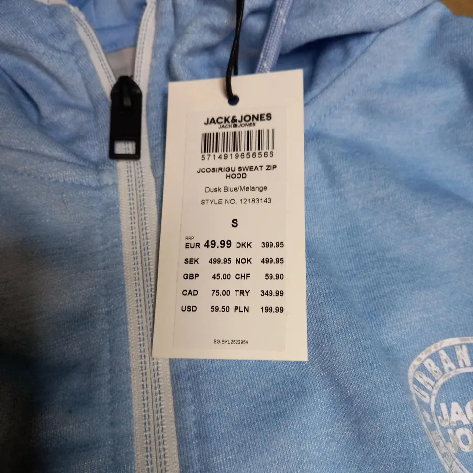 JACK JONES DUSK BLUE-MELANGE SWEAT ZIP HOOD SIZE-SMALL