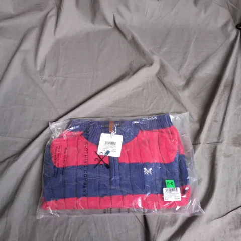 CREW CLOTHING COMPANY OARSMAN STRIPE CABLE 1/2 ZIP JUMPER – RED MULTI, KIDS UK 5-6