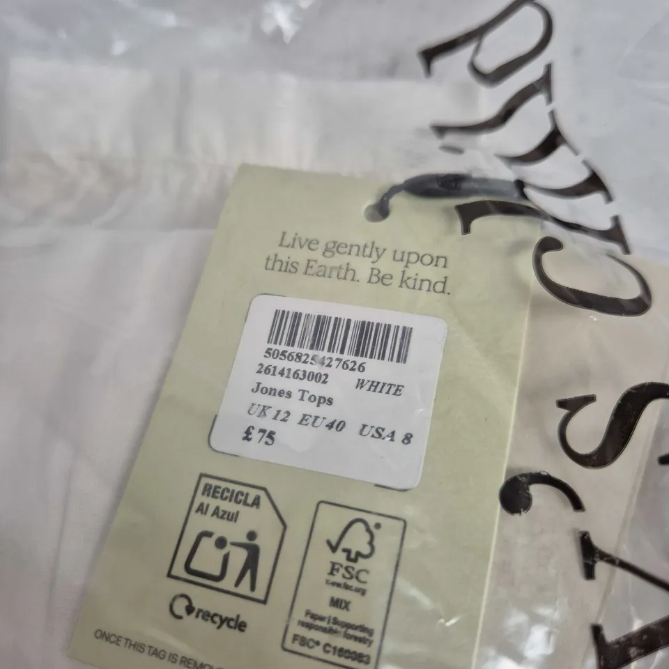 NOBODYS CHILD JONES TOPS – WHITE TOP, UK 12