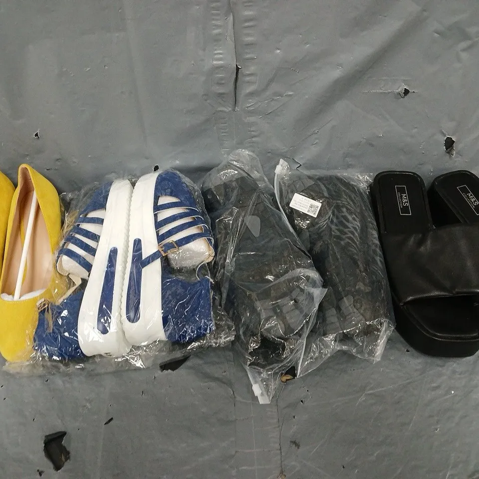 BOX OF APPROXIMATELY 15 PAIRS OF ASSORTED SHOES IN VARIOUS STYLES, COLOURS AND SIZES