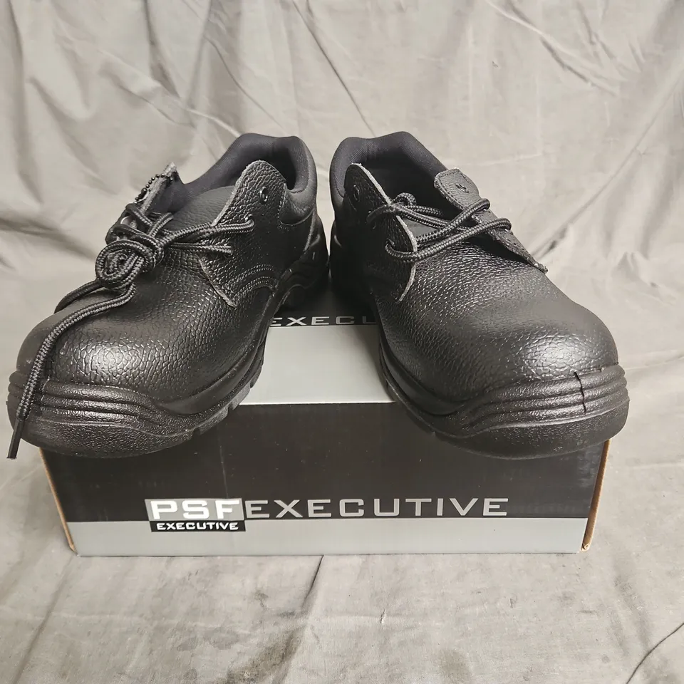 BOXED PAIR OF PSF EXECUTIVE SAFETY SHOES IN BLACK SIZE UK 9