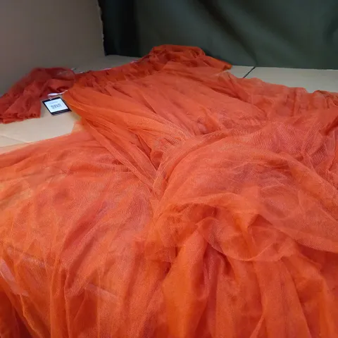 DESIGNER BURNT ORANGE NET DETAILED OCCASION GOWN - SIZE 10