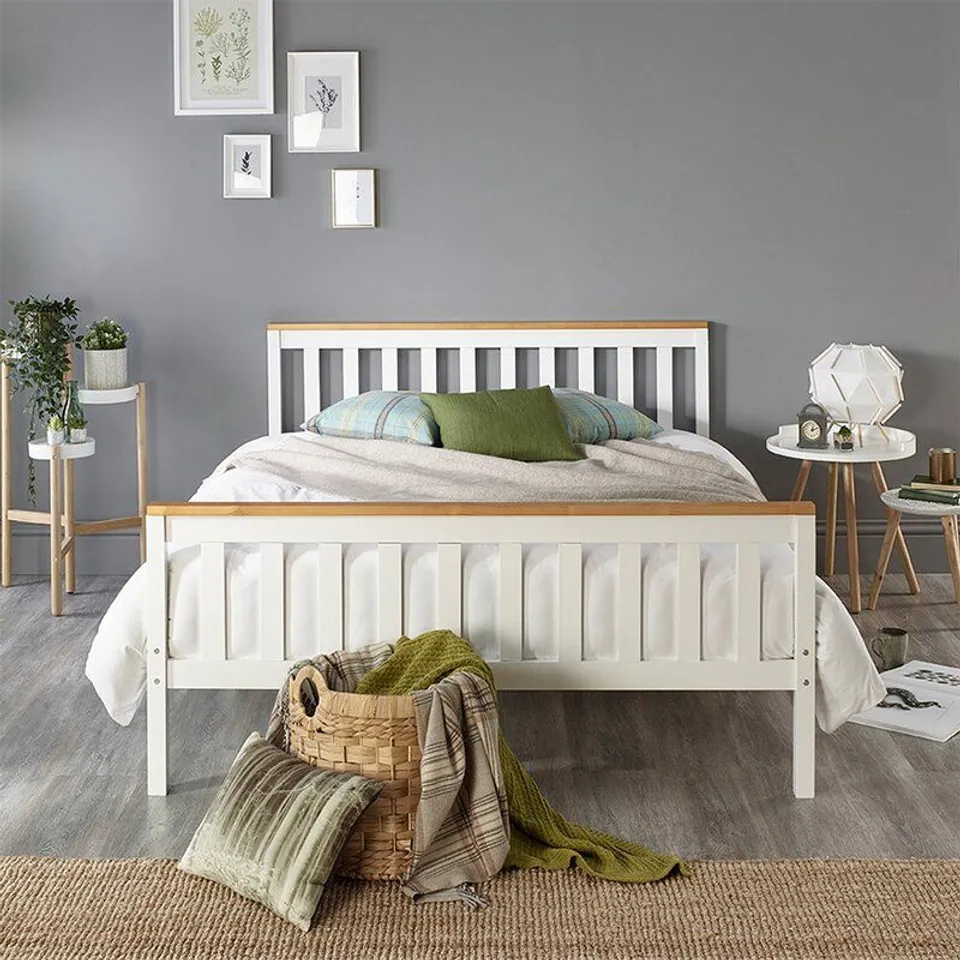 BOXED ATLANTIC KING WHITE BED WITH NATURAL WOOD TOP (1 BOX)