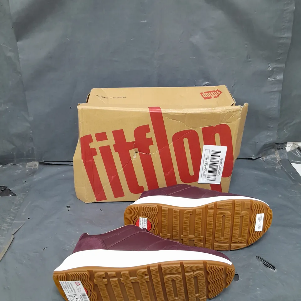 BOXED PAIR OF FITFLOP FLATFORM SNEAKERS F-MODE RAISIN PURPLE UK 6.5 