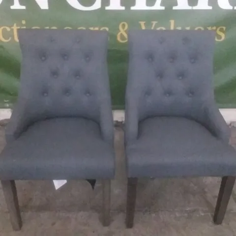 SET OF 2 DESIGNER DUKE SLATE FABRIC BUTTON BACK DINING CHAIR (DARK LEG)