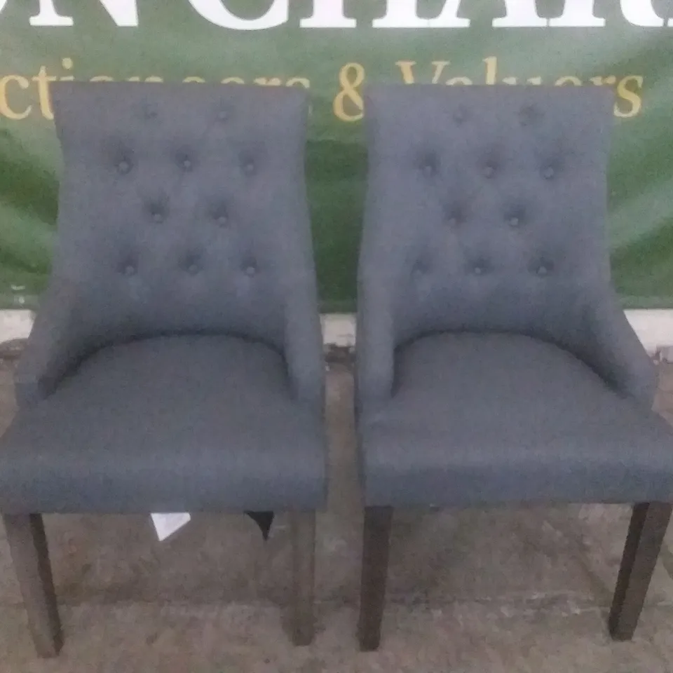SET OF 2 DESIGNER DUKE SLATE FABRIC BUTTON BACK DINING CHAIR (DARK LEG)