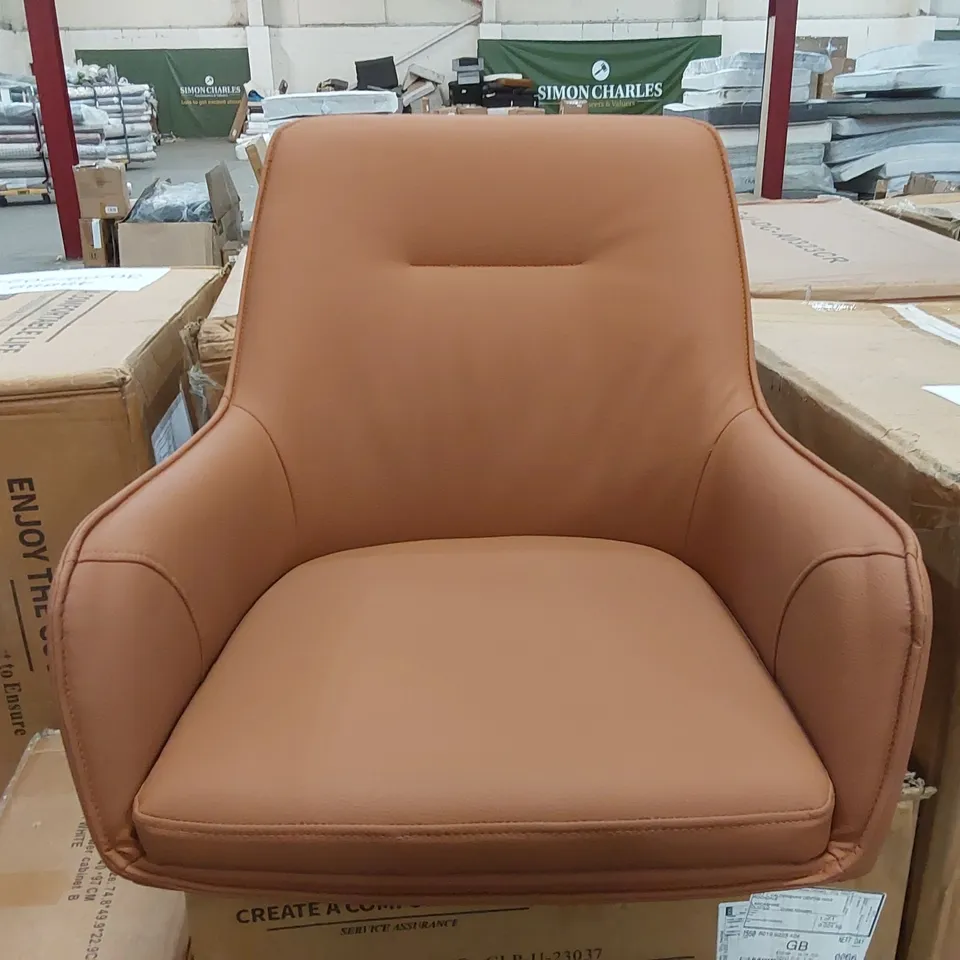 BOXED SET OF 2 DESIGNER FAUX LEATHER DINING CHAIRS IN BROWN (1 BOX)