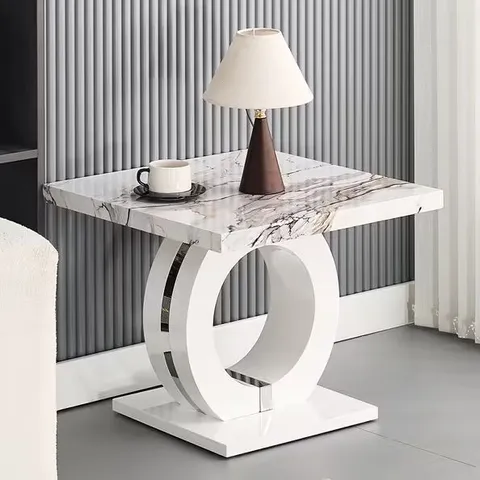 BOXED HALO HIGH GLOSS LAMP TABLE IN WHITE AND MILO MARBLE EFFECT (3 BOXES)