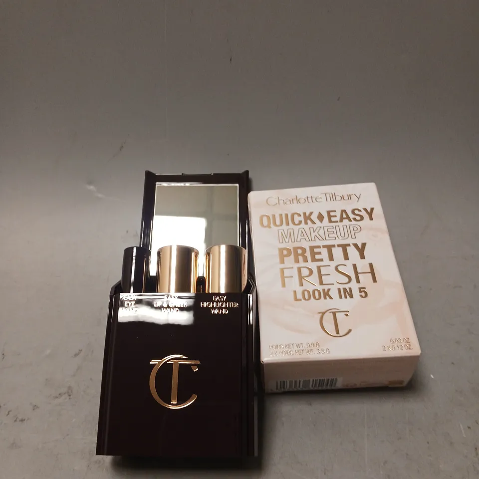 BOXED CHARLOTTE TILBURY QUICK EASY MAKEUP LOOK SET INCLUDING EYE WAND, LIP & CHEEK WAND AND HIGHLIGHTER WAND