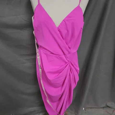 AX PARIS STRAPPY WRAP TOP GATHERED SKIRT MIDI DRESS IN HOT PINK SIZE 14