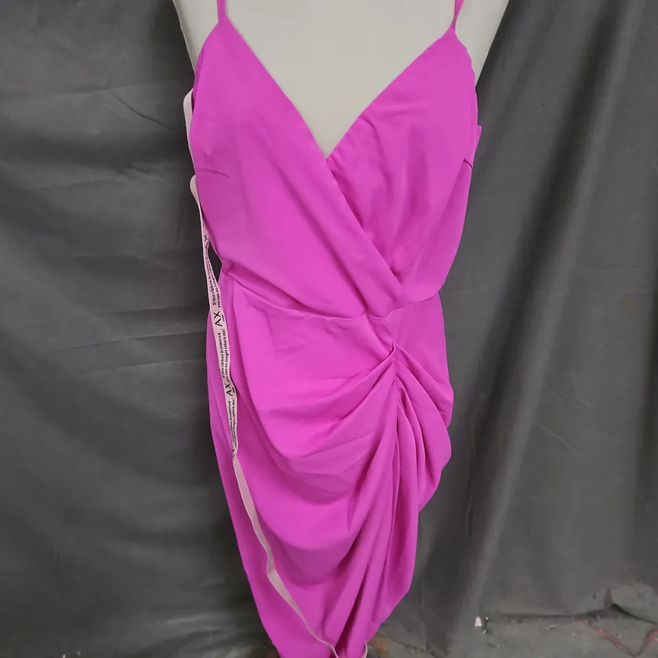 AX PARIS STRAPPY WRAP TOP GATHERED SKIRT MIDI DRESS IN HOT PINK SIZE 14