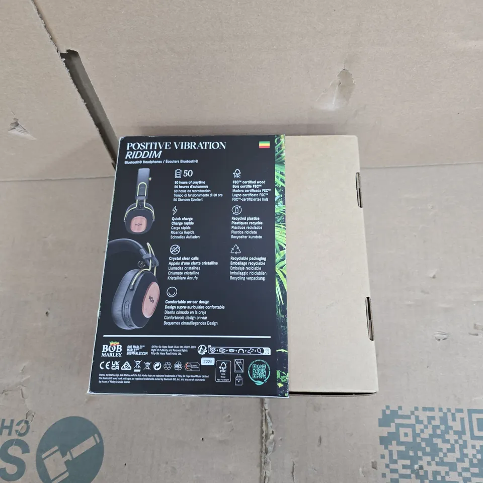 MARLEY POSITIVE VIBRATION RIDDIM BLUETOOTH HEADPHONES – OVER-EAR, BLACK WITH WOOD ACCENTS