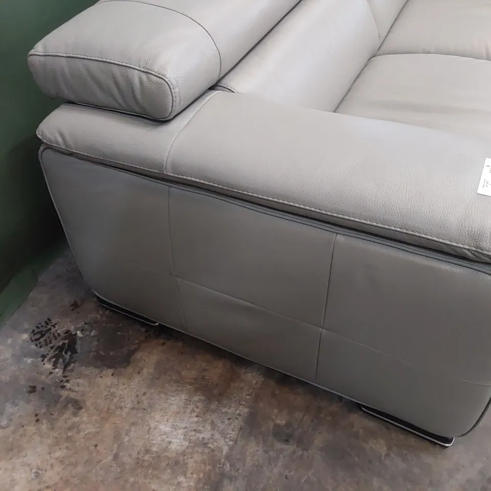 QUALITY ITALIAN DESIGNER MELO THREE SEATER SOFA LIGHT GREY LEATHER 