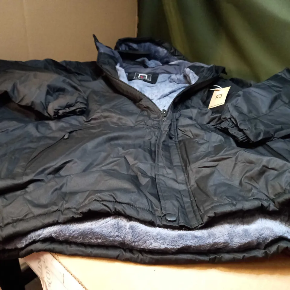 RUNVEL BLACK BORG LINED HOODED JACKET/COAT - 3XL