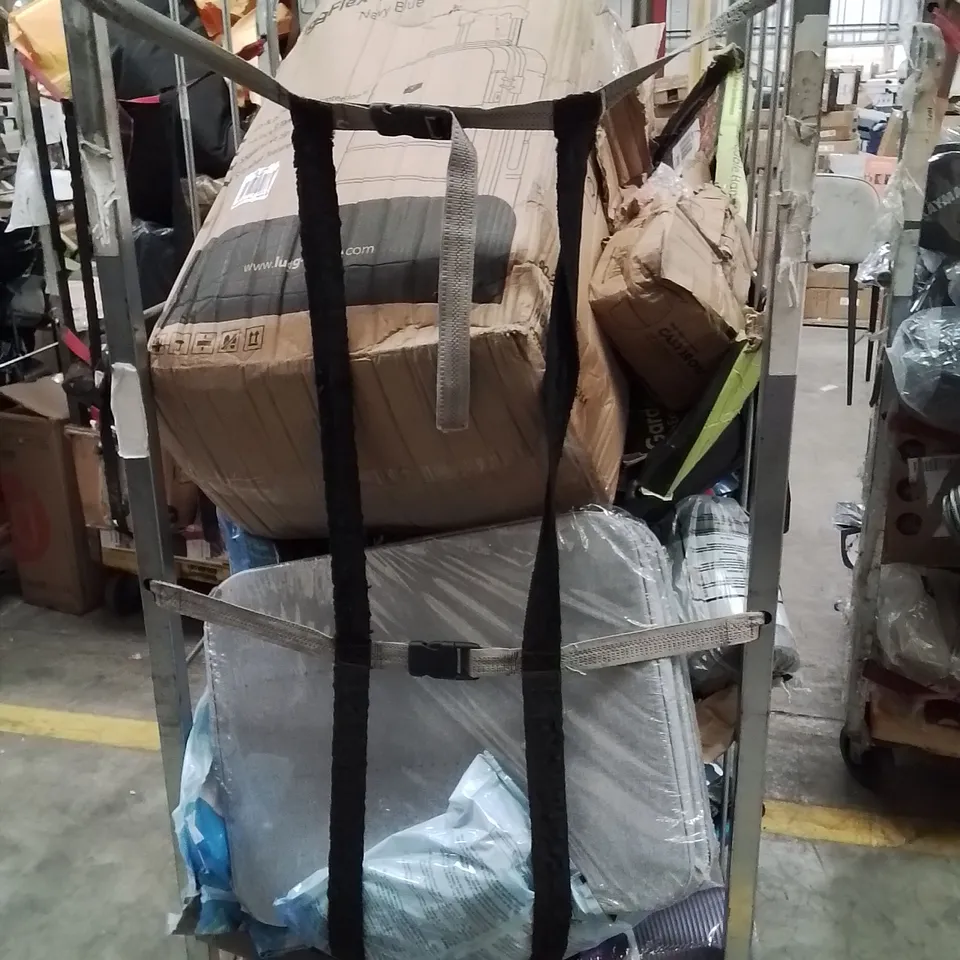 CAGE OF ASSORTED HOUSEHOLD GOODS AND PRODUCTS TO INCLUDE;SUITCASE,DUMBBELLS,YOGA MATS,NON SLIP BATHMAT 