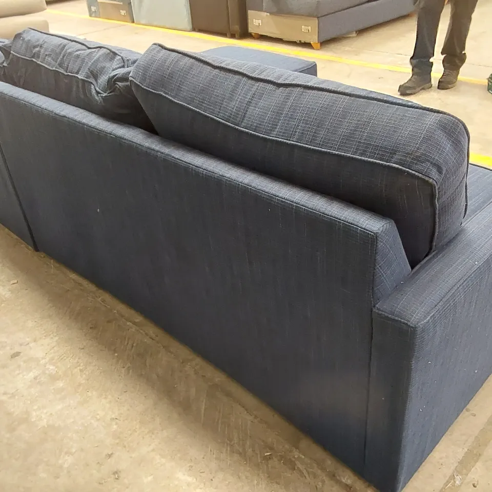 QUALITY DESIGNER CHAISE CORNER SOFA BED - NAVY BLUE FABRIC