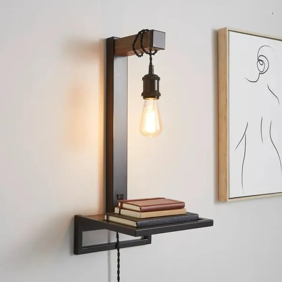 BOXED FULTON PLUG IN WALL LIGHT WITH SHELF
