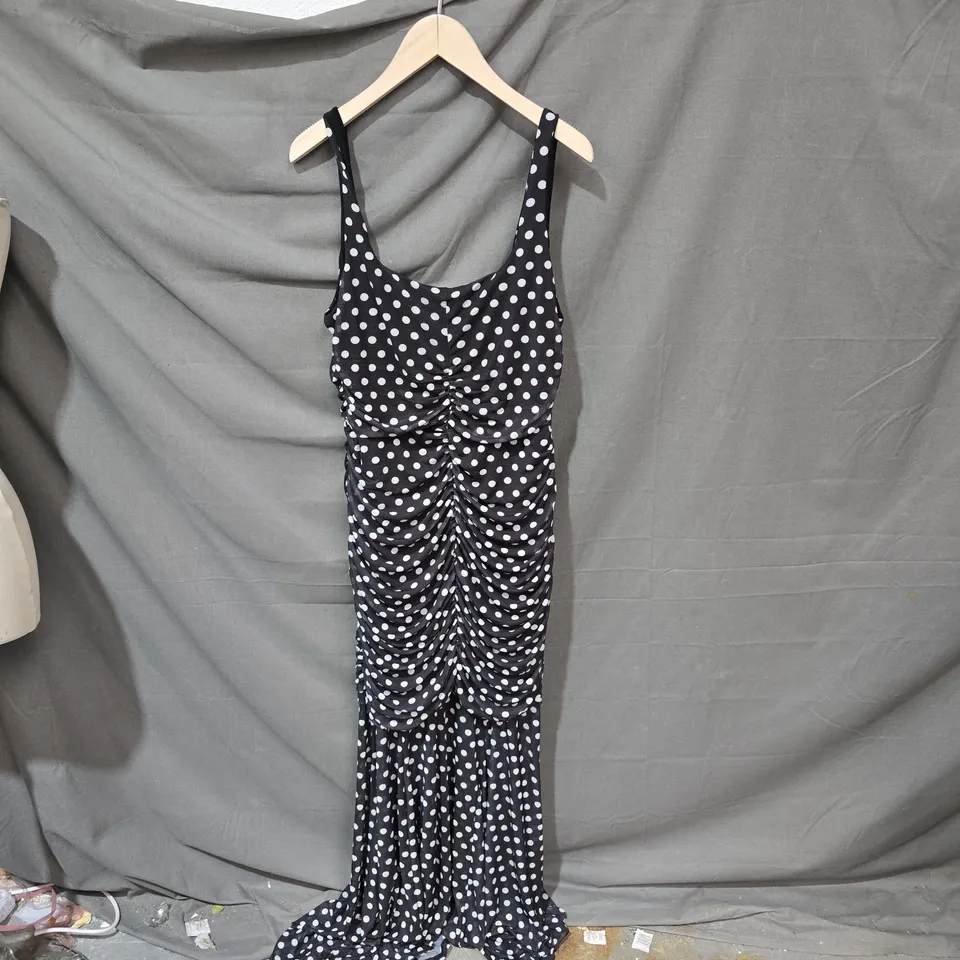 CLUB L LONDON BLACK POLKA DOT RUCHED MAXI DRESS – UK 16