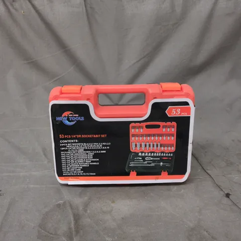 NEW TOOLS 53-PIECE 1/4" DRIVE SOCKET & BIT SET IN RED CASE