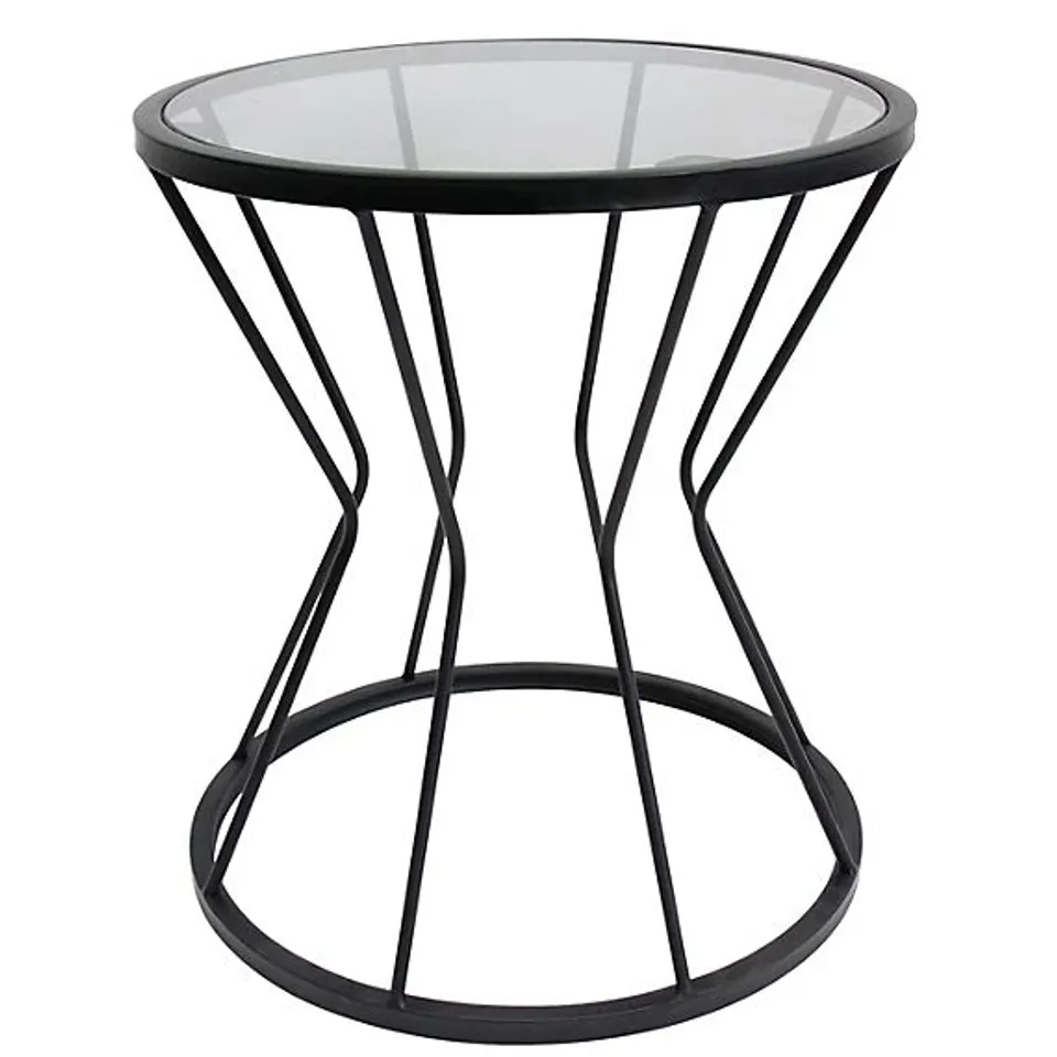 BOXED BOURTON METAL ROUND SIDE TABLE WITH GLASS TOP AND BLACK FRAME  RRP £59.99