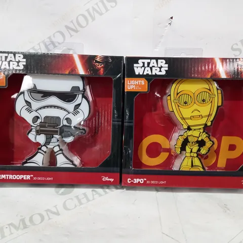 LOT OF 2 STAR WARS 3D DECO LIGHTS TO INCLUDE C-3P0, AND STORMTROOPER