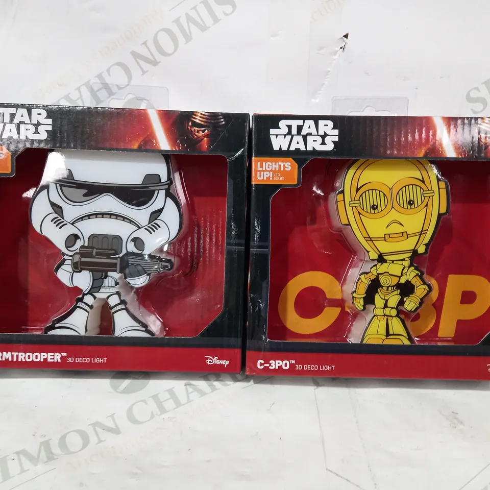 LOT OF 2 STAR WARS 3D DECO LIGHTS TO INCLUDE C-3P0, AND STORMTROOPER