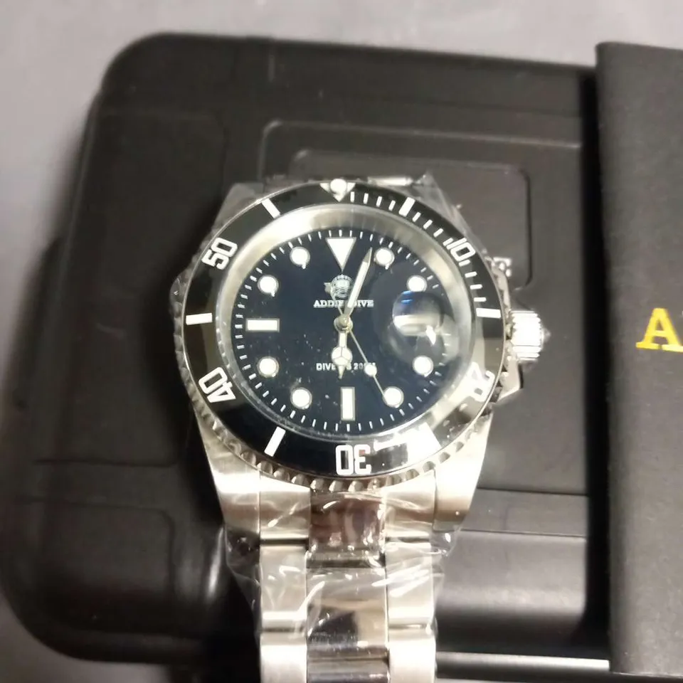 BOXED ADDIESDIVE DEEP SEA HUNTER STAINLESS STEEL WRIST WATCH