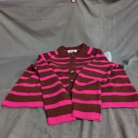 BODEN KNIT CARDIGAN, BROWN & PINK STRIPE, SIZE M