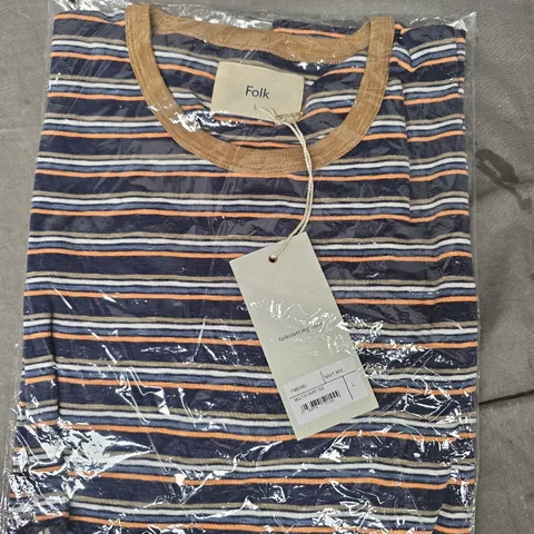 FOLK MULTISTRIPE T-SHIRT IN NAVY MIX SIZE LARGE