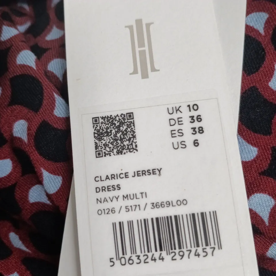 HOBBS LONDON CLARICE JERSEY DRESS – NAVY MULTI, UK 10 (DE 36 / ES 38 / US 6)