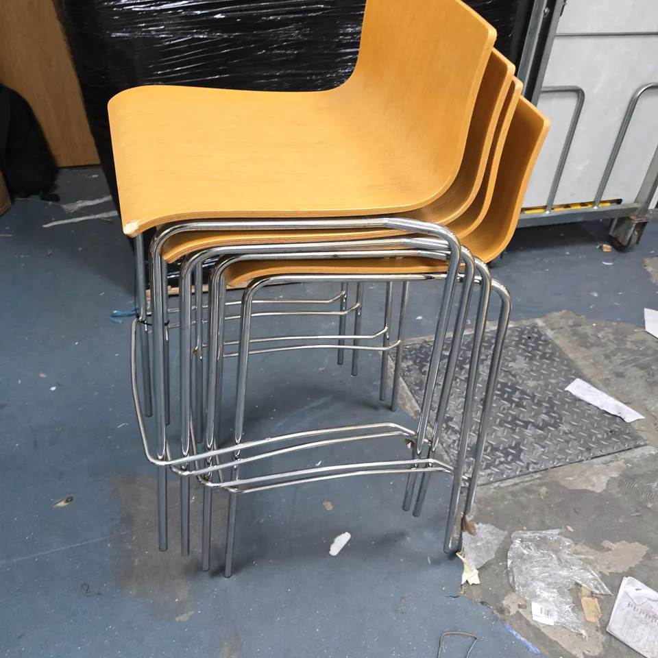 SET OF 4 LIGHT-WOOD STACKABLE CHAIRS