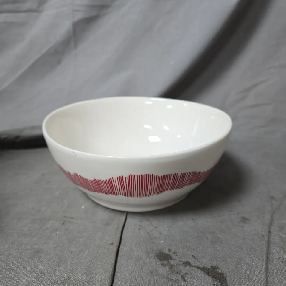 3 X SERAX WHITE CERAMIC BOWL WITH RED STRIPE MOTIF 