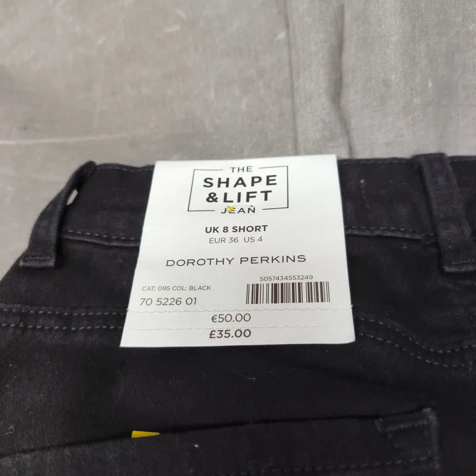 DOROTHY PERKINS SHAPE AND LIFT JEANS UK 8 SHORT BLACK