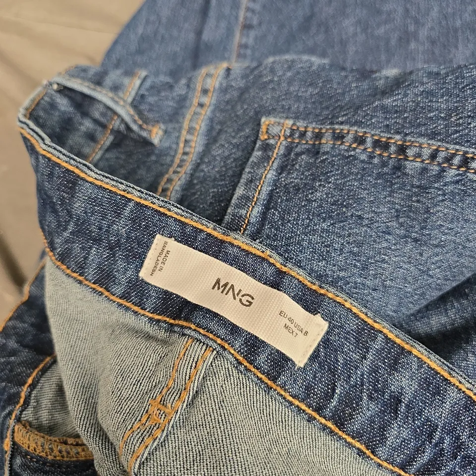 UK 12 MANGO MNG WIDE-LEG INDIGO JEANS – HIGH-WAIST, INDIGO FABRIC