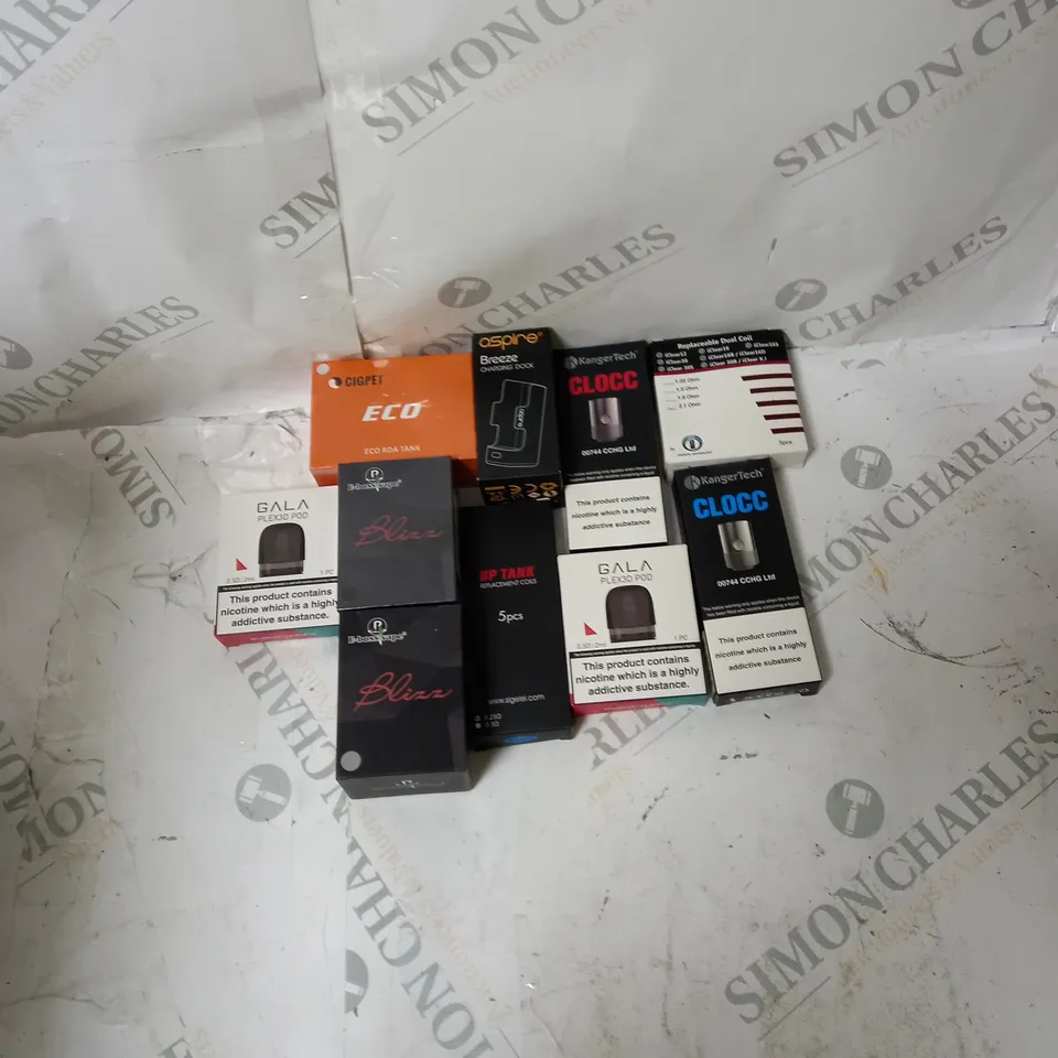 BOX OF APPROXIMATELY 10 ECIG PRODUCTS TO INCLUDE ASPIRE, KANGERTECH, CIGPET