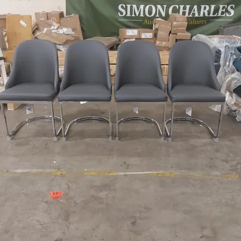 SET OF 4x RIVA DINING CHAIR, GREY PREMIUM FAUX LEATHER & CHROME