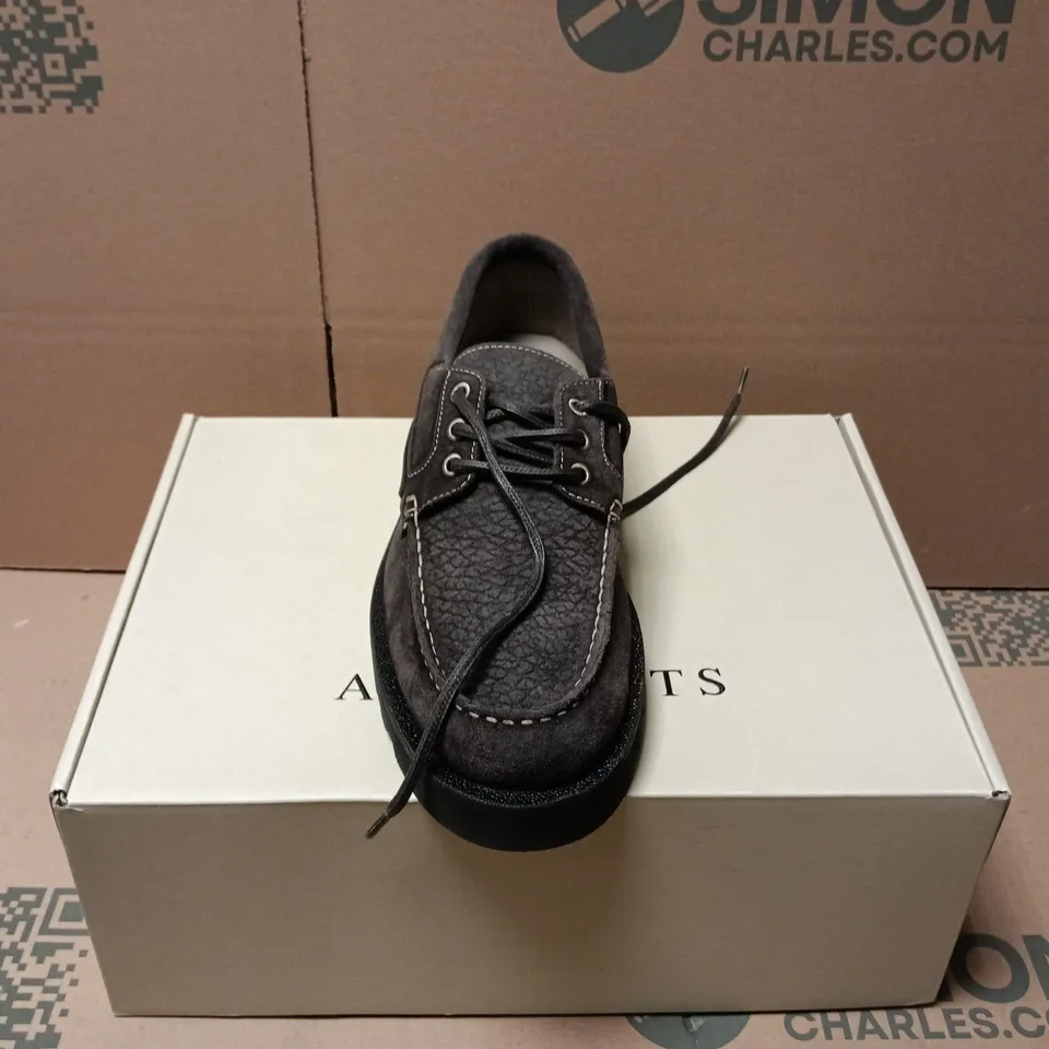 BOXED PAIR OF ALL SAINTS SKIFF SUEDE SHOES IN WARM GREY - UK 8