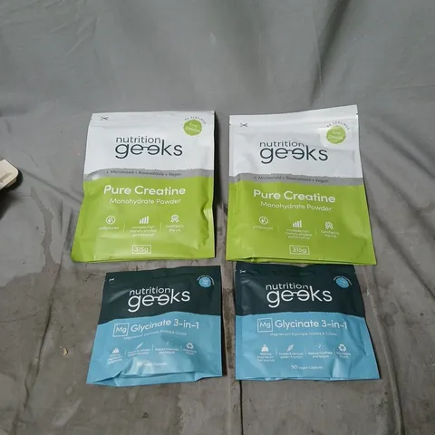 4 X NUTRITION GEEKS PRODUCTS: 2 x PURE CREATINE AND 2x GLYCINATE 3 IN 1 