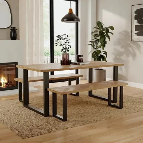 BOXED SHELTON DINING BENCH SET DARK STAIN PARQUET (2 BOXES)
