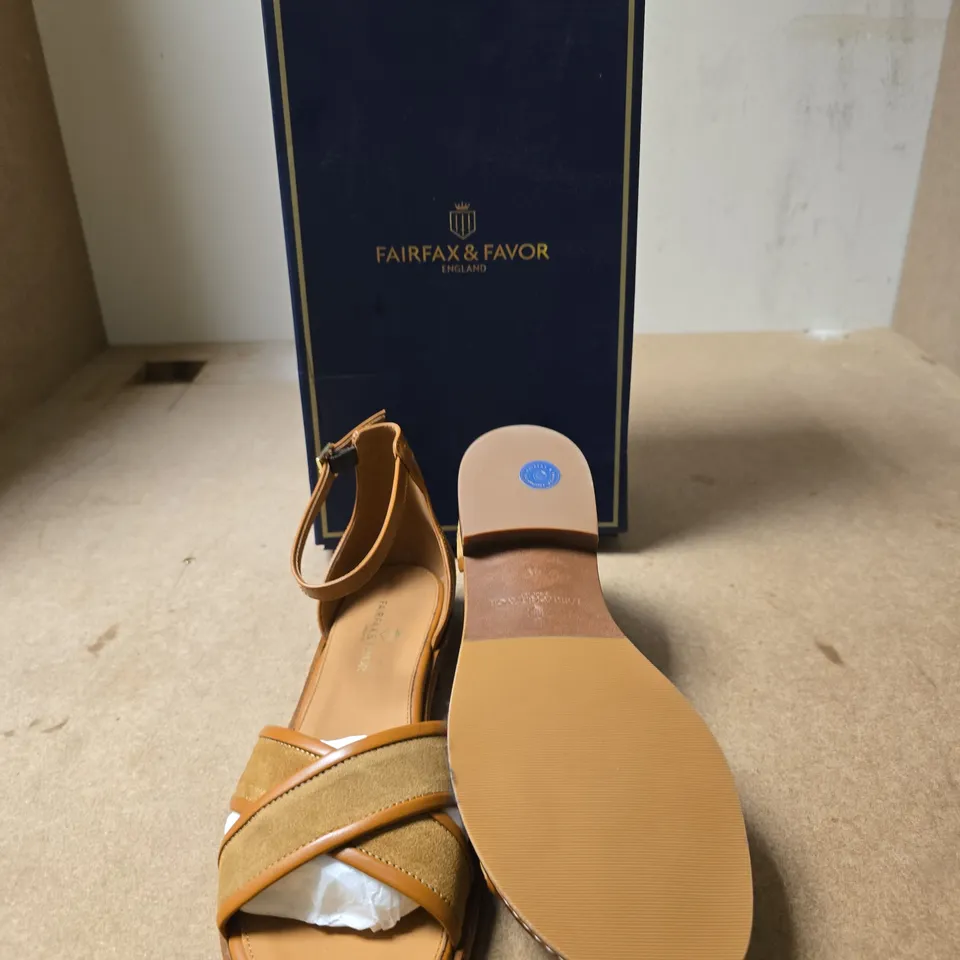 FAIRFAX & FAVOR TAN CROSS-STRAP SANDALS WITH ANKLE STRAP – WOMEN'S (BOXED) - EUR SIZE 41