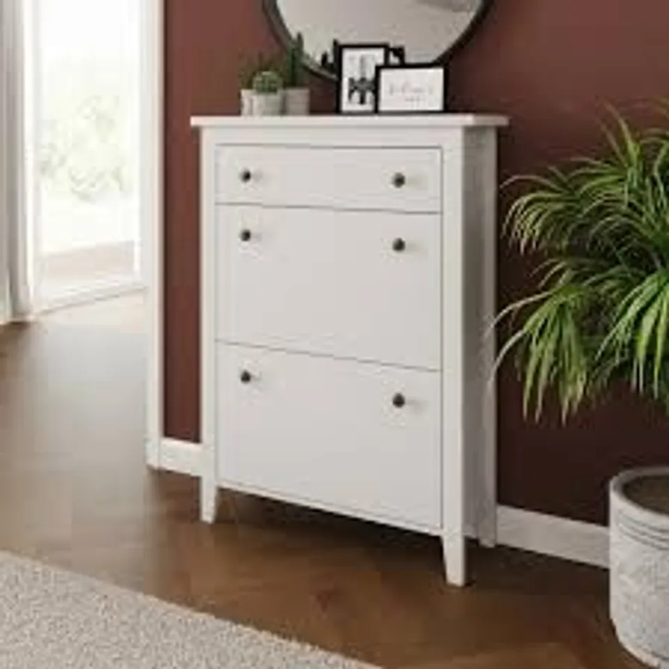 BOXED GFW DELUXE 2 TIER WHITE SHOE CABINET (1 BOX)