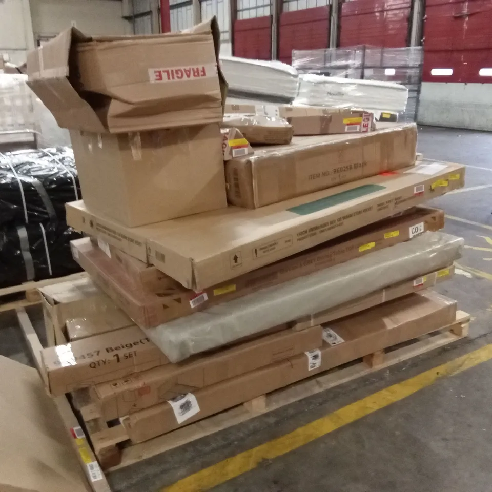 PALLET OF ASSORTED INCOMPLETE DESIGNER FURNITURE PARTS AND PIECES 