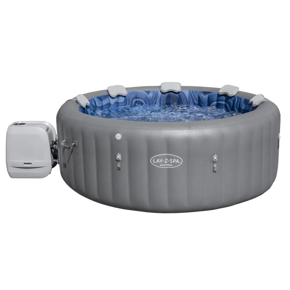 BOXED LAY-Z-SPA SANTORINI MAXHOLD ENERGYSENSE SMART LUXE HYDROJET PRO 7 GREY ROUND HOT TUB (5-7 ADULTS) RRP £1199