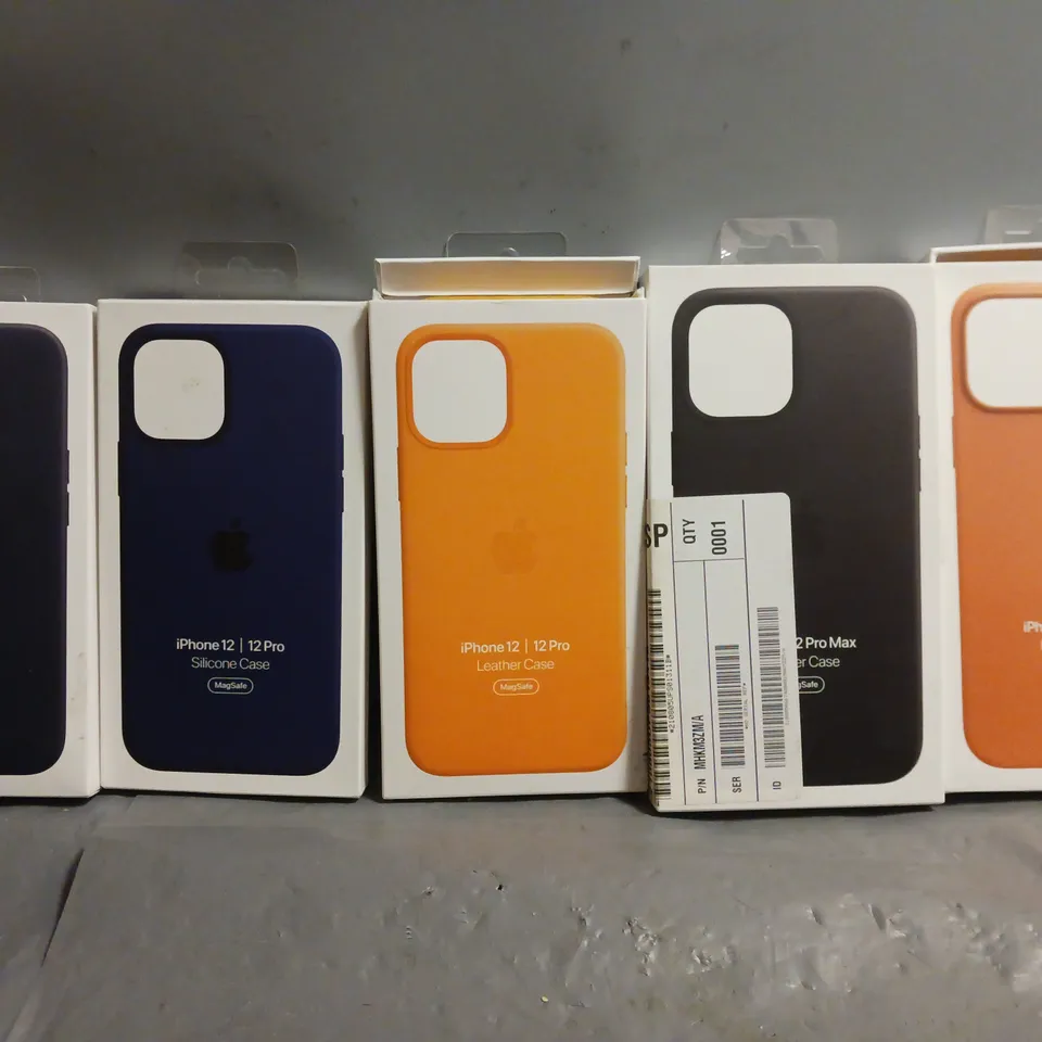 BOX OF APPROXIMATELY 15 ASSORTED APPLE CASES TO INCLUDE - IPHONE 13 PROMAX LEATHER CASE , IPHONE 12 PRO BLUE CASE ETC