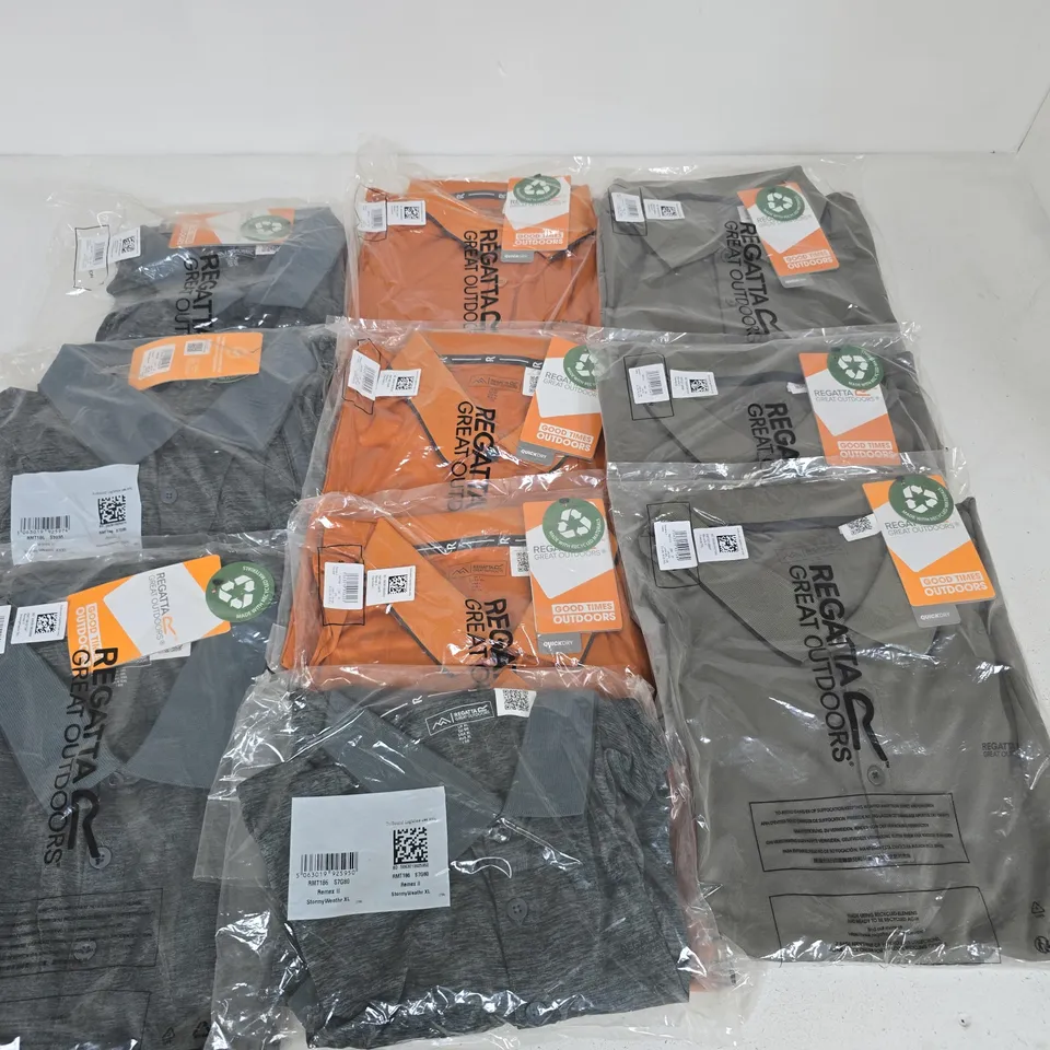 LOT OF 10 ASSORTED BRAND NEW REGATTA POLO SHIRT IS VARIOUS DESIGNS AND COLOURS - VARIOUS SIZES