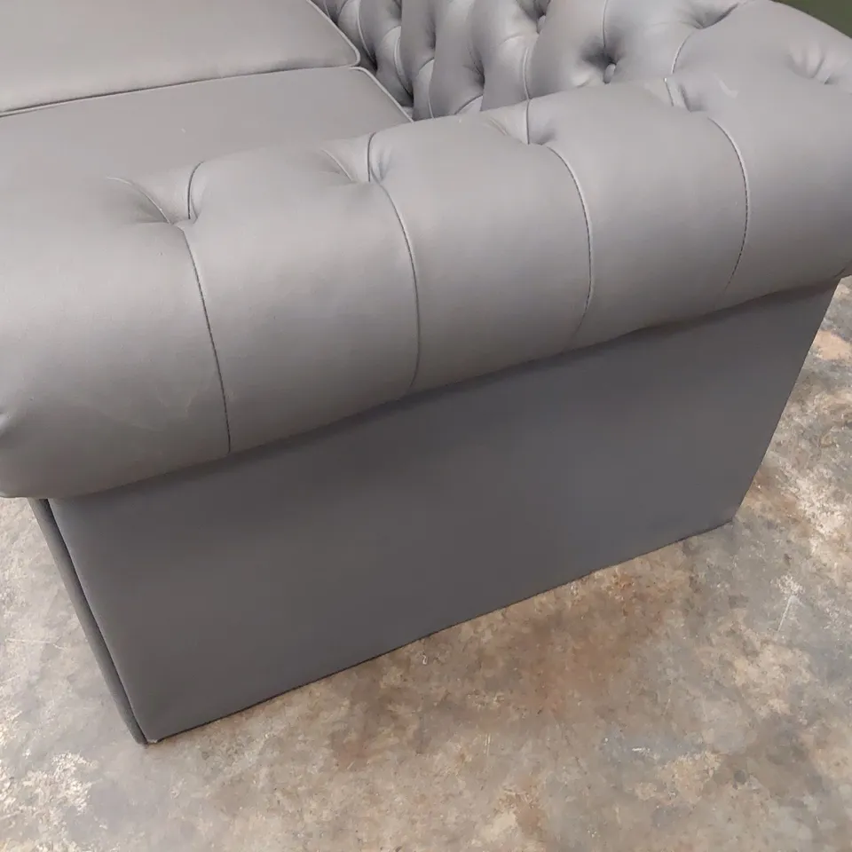 DESIGNER THREE SEATER CHESTERFIELD SOFA GREY LEATHER 
