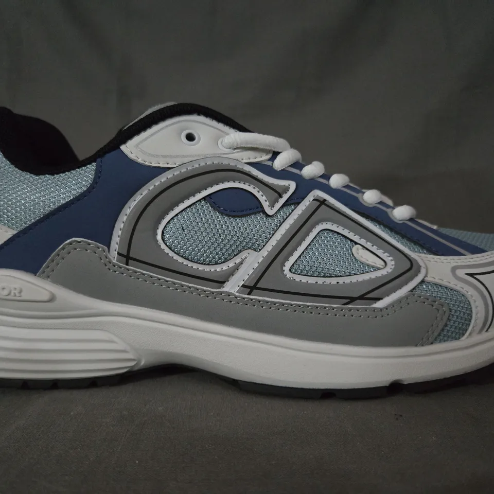 BOXED PAIR OF DIOR B30 MICROFIBER MESH SHOES IN LIGHT BLUE/WHITE/BLUE/GREY EU SIZE 42